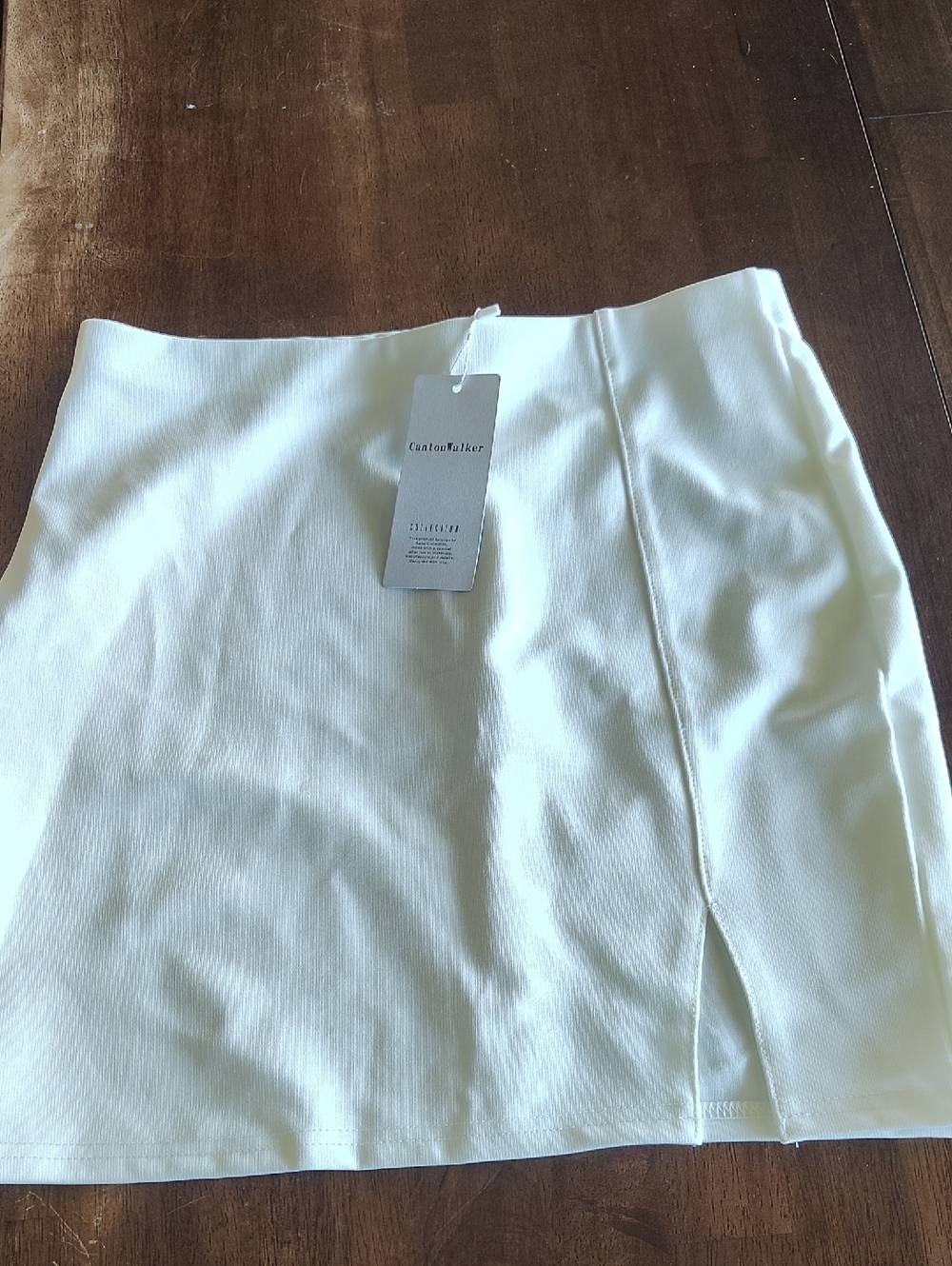 Cream Mini Skirt with Side Slit by